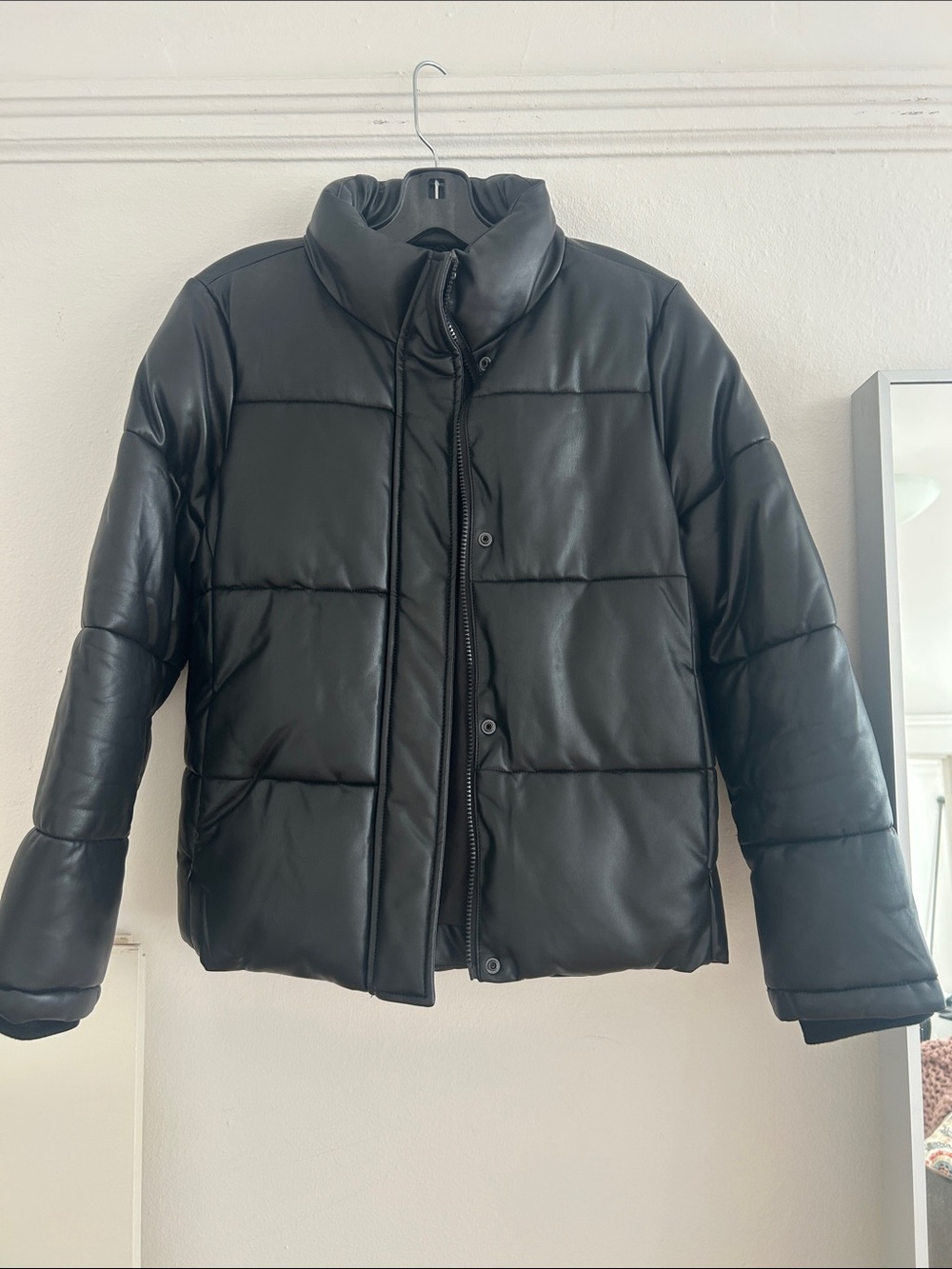 Marc New York Black Quilted Faux-Leather Puffer Jacket